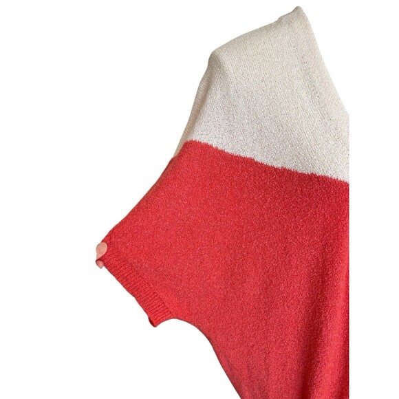 Skies are Blue Short Sleeve Cardigan Women's Med Open Front Orange Color Block - Picture 2 of 11